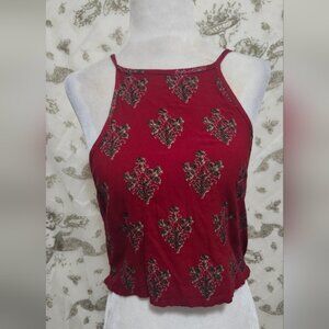 Women's Red Patterned Boho 90s Y2K Vibes Stretch Top By Earthbound Trading L